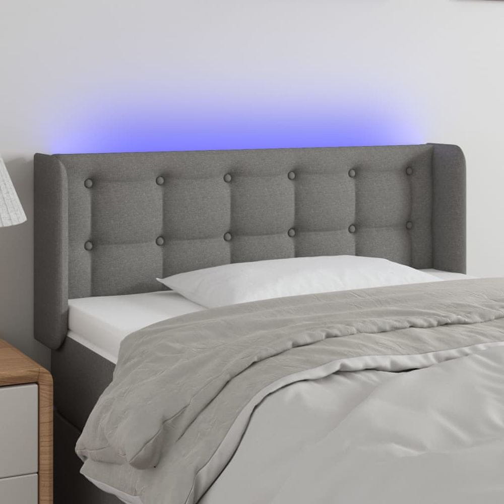 Vidaxl Čelo postele s LED tmavosivé 83x16x78/88 cm látka